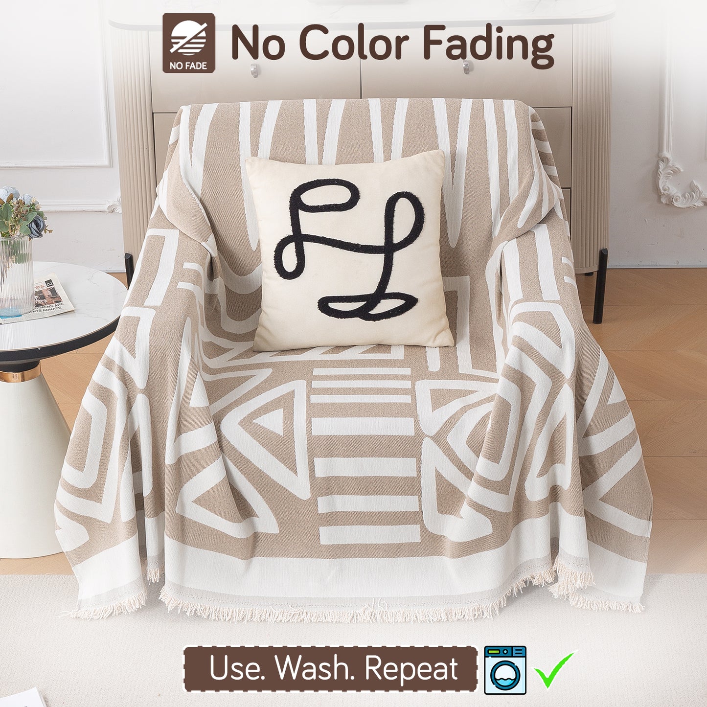 Buy Beige Colour Urban Tribe Chenille 1 Seater Sofa Throw | HOKIPO