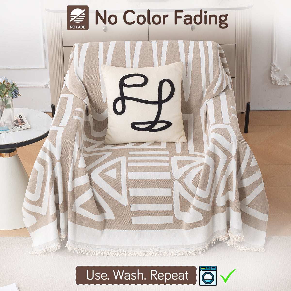 Buy Beige Colour Urban Tribe Chenille 1 Seater Sofa Throw | HOKIPO