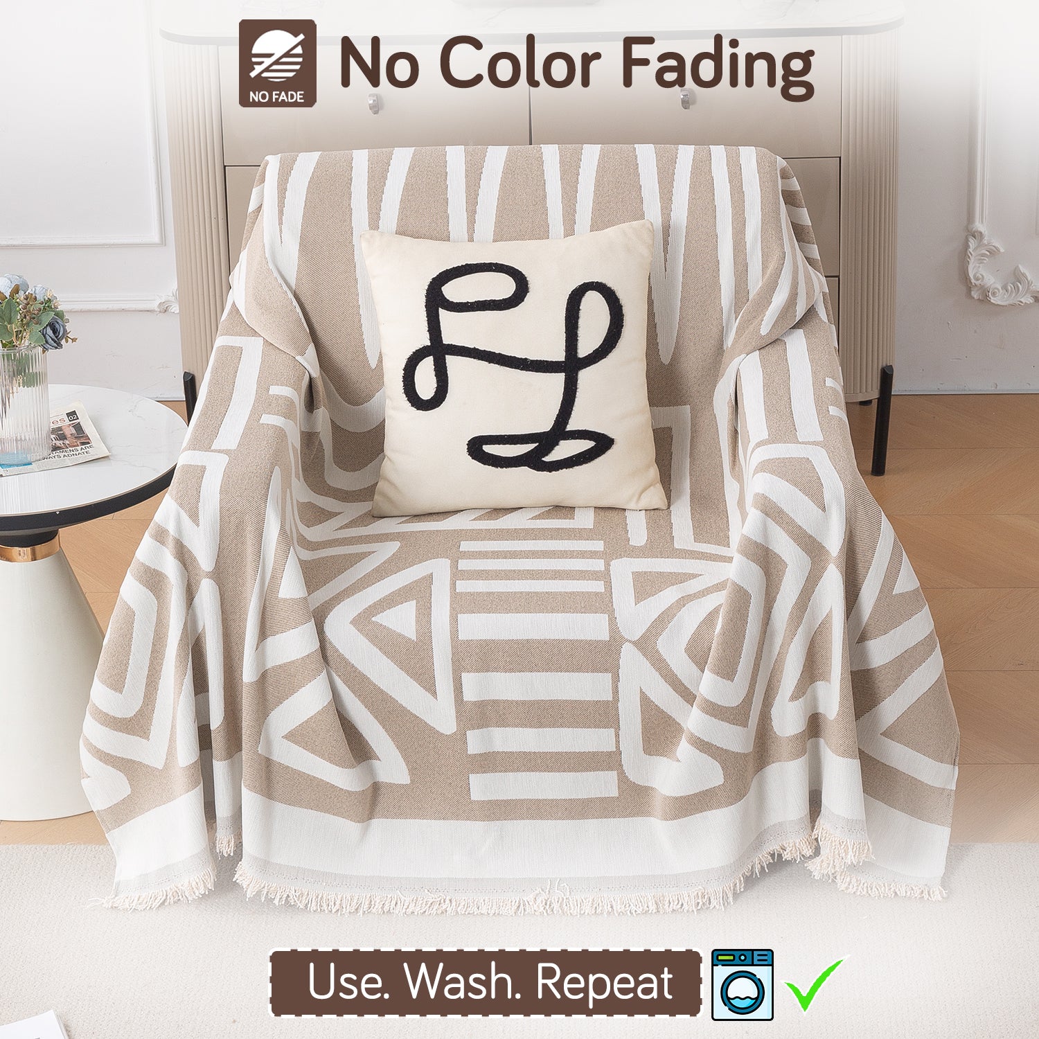 Buy Beige Colour Urban Tribe Chenille 1 Seater Sofa Throw | HOKIPO