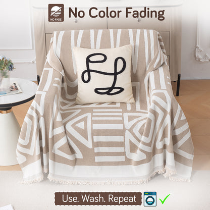 Buy Beige Colour Urban Tribe Chenille 1 Seater Sofa Throw | HOKIPO