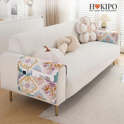 Polyester Printed Quilted Sofa Cover Mats, Quatrefoil Multicolor