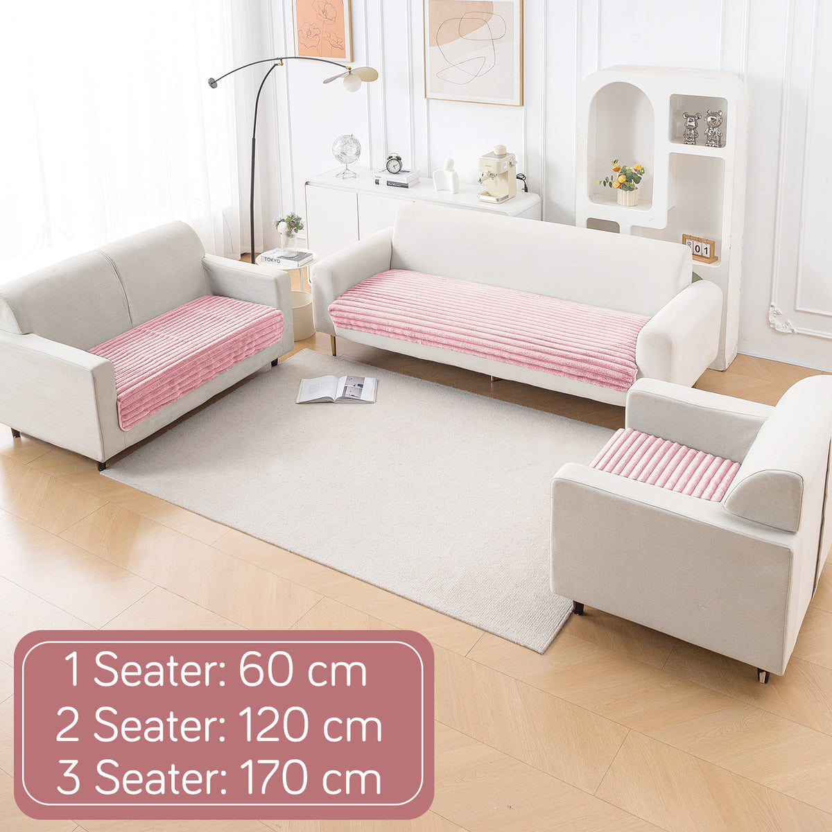 Faux Rabbit Fur Sofa Cover Combination Set, 'Snuggle Fur Series' Soft Pink