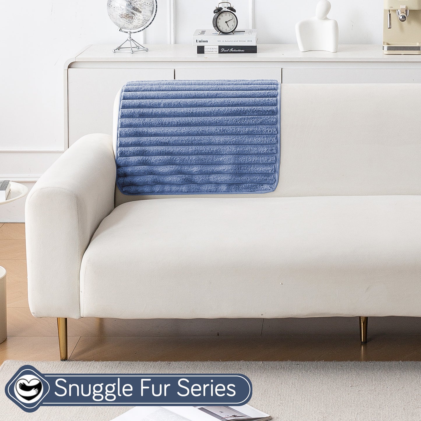 Faux Rabbit Fur Plush Anti-Slip Sofa Mat |Snuggle Fur Denim Blue