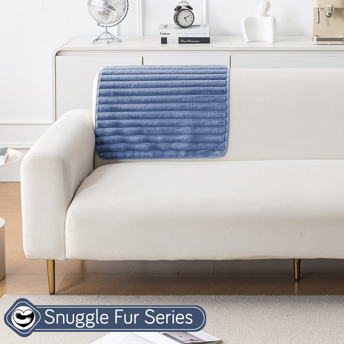 Faux Rabbit Fur Plush Anti-Slip Sofa Mat |Snuggle Fur Denim Blue
