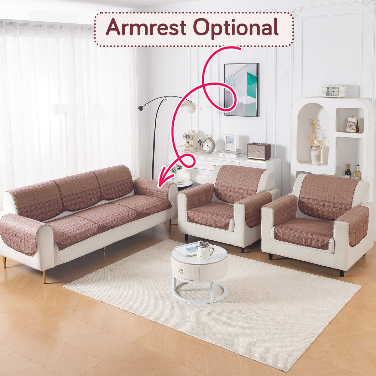 'Comfort Grid Series' Premium Quilted 5 (3+1+1) Seater Sofa Cover Set with Foam Filling | Rose Taupe