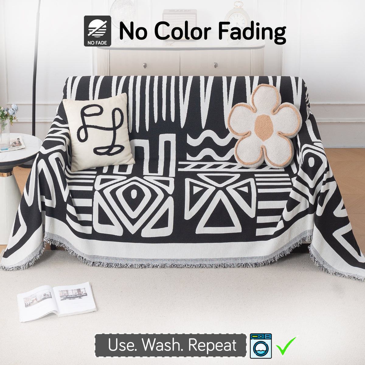 Buy Black Colour Urban Tribe Chenille 2 Seater Sofa Throw | HOKIPO