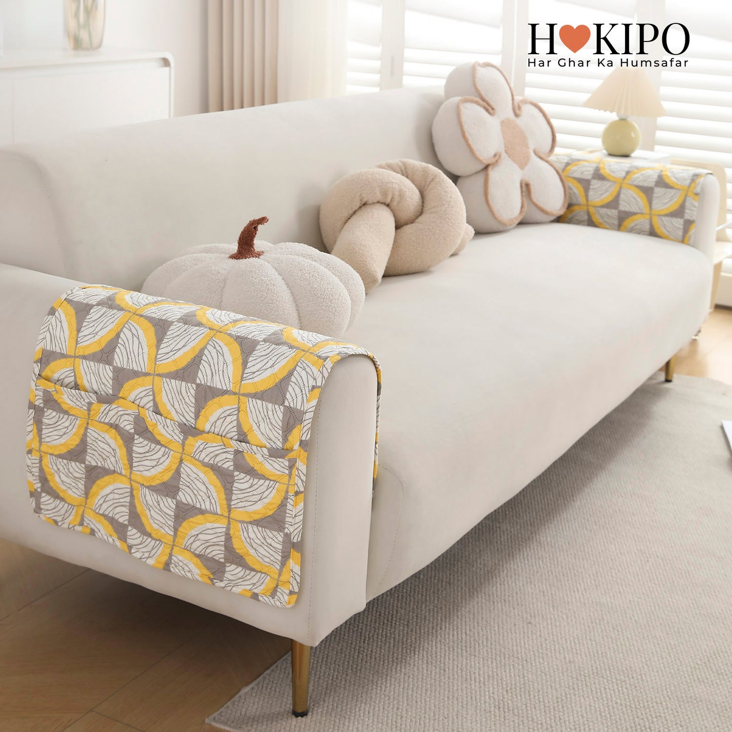Polyester Printed Quilted Sofa Cover Mats, Windmill Cyber Yellow