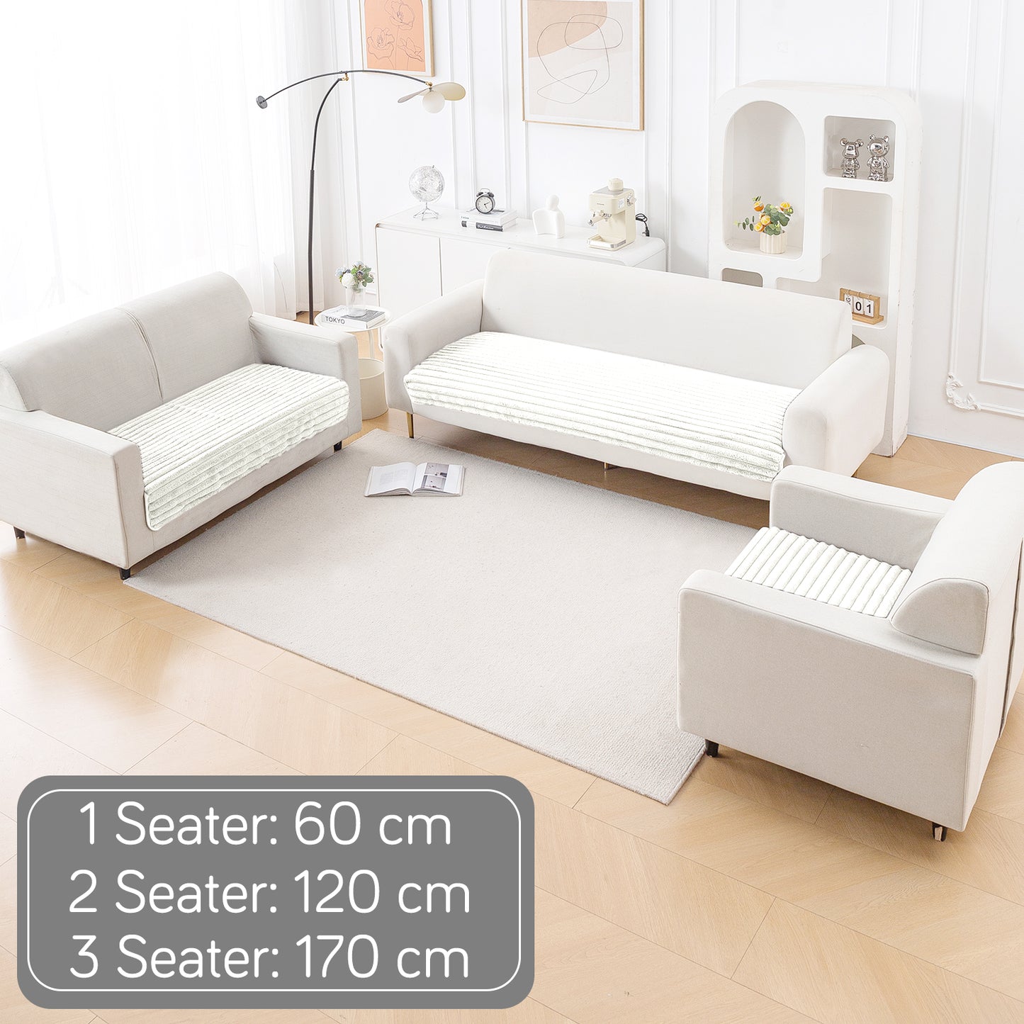 Faux Rabbit Fur Sofa Cover Combination Set, 'Snuggle Fur Series' Pearl White