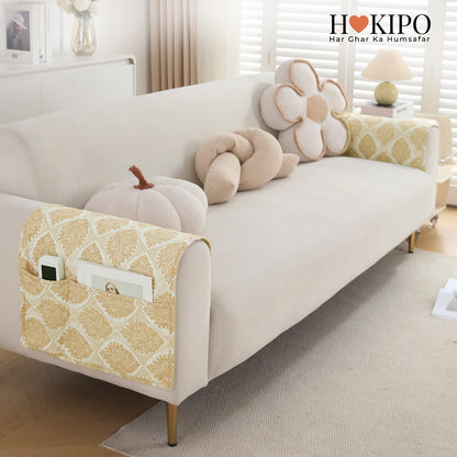 Polyester Printed Quilted Sofa Cover Mats, Ogee Ivory