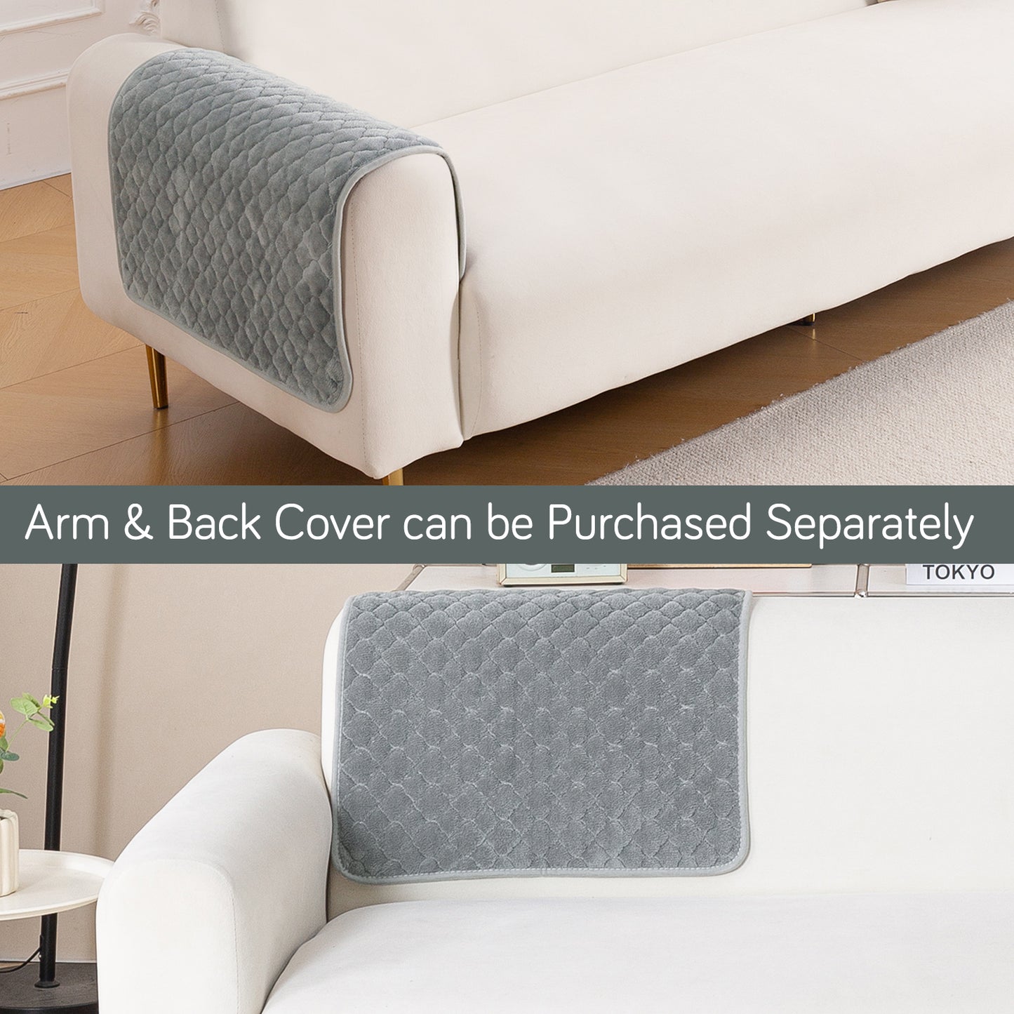 Diamond Plush Pebble Quilted Sofa Cover Mat, Grey