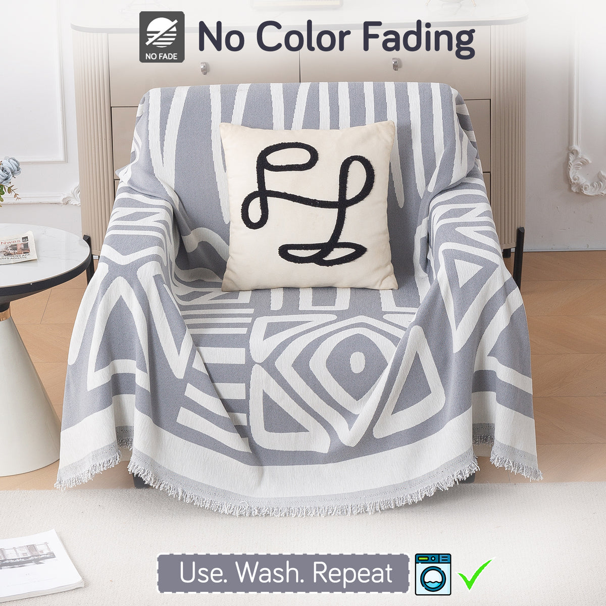 Buy Grey Colour Urban Tribe Chenille Single Seater Sofa Throw | HOKIPO