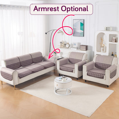 'Comfort Grid Series' Premium Quilted 5 (3+1+1) Seater Sofa Cover Set with Foam Filling | Plum