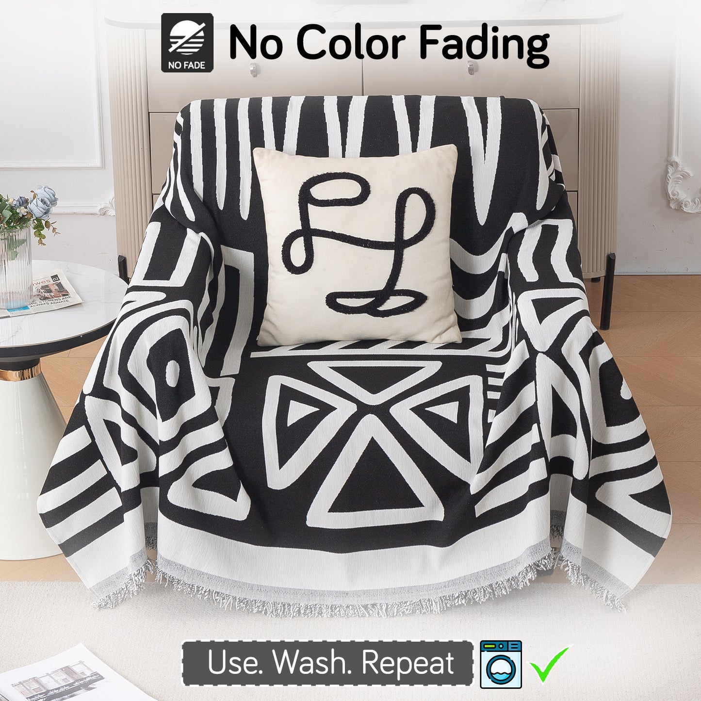 Buy Black Colour Urban Tribe Chenille 1 Seater Sofa Throw | HOKIPO