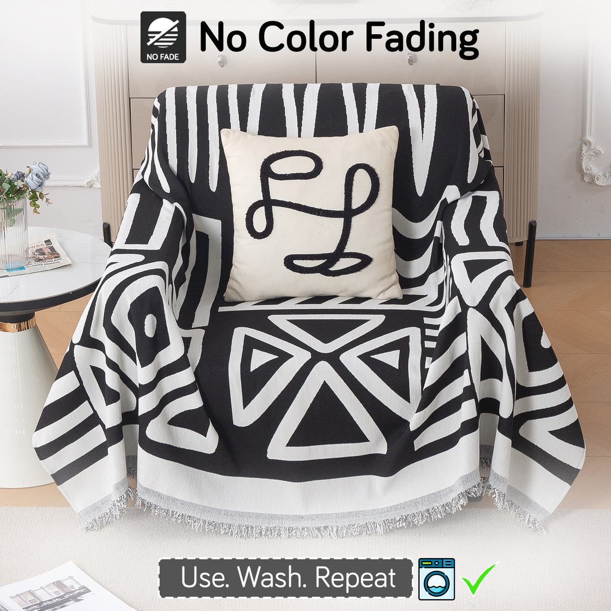 Buy Black Colour Urban Tribe Chenille 1 Seater Sofa Throw | HOKIPO