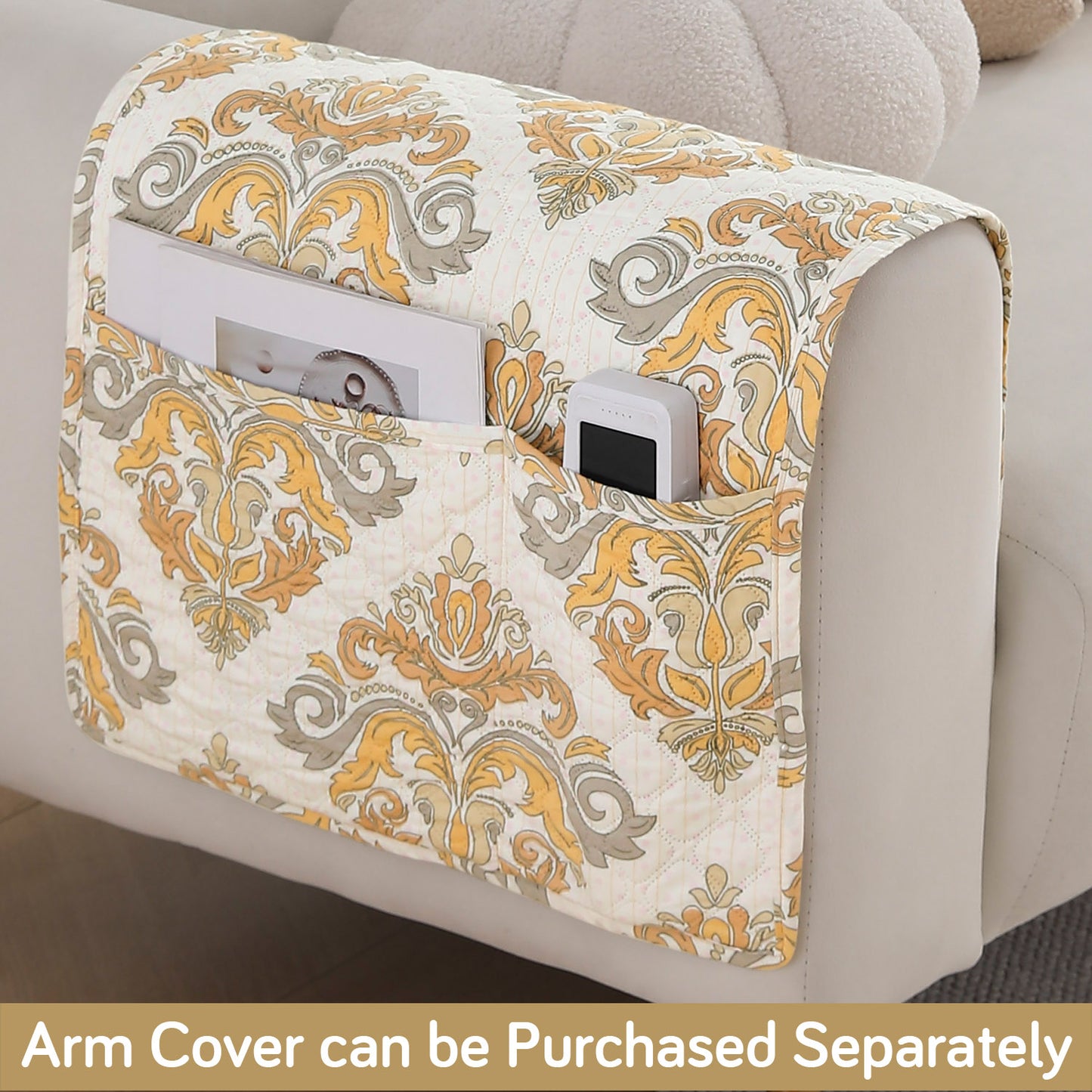 Polyester Printed Quilted Sofa Cover Mats, Damask Beige