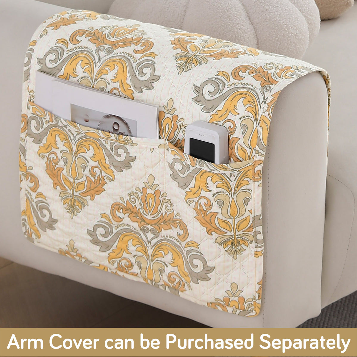 'Viva Casa' Polyester Printed Quilted Sofa Cover Mats, Damask Beige