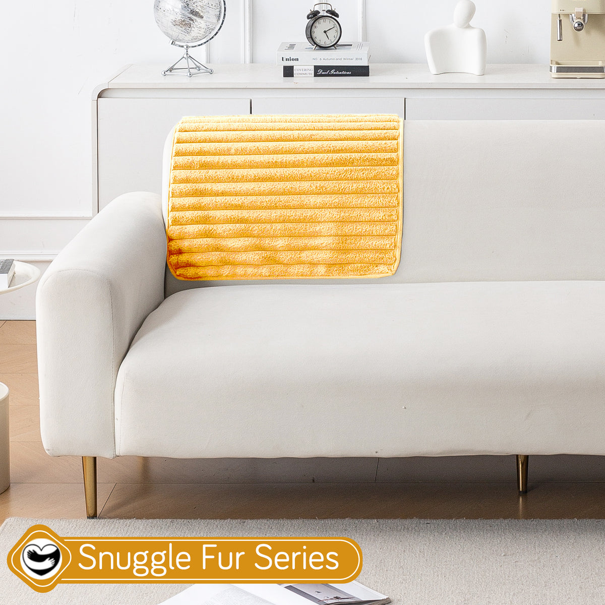 Faux Rabbit Fur Plush Anti-Slip Sofa Mat |Snuggle Fur Mustard Yellow