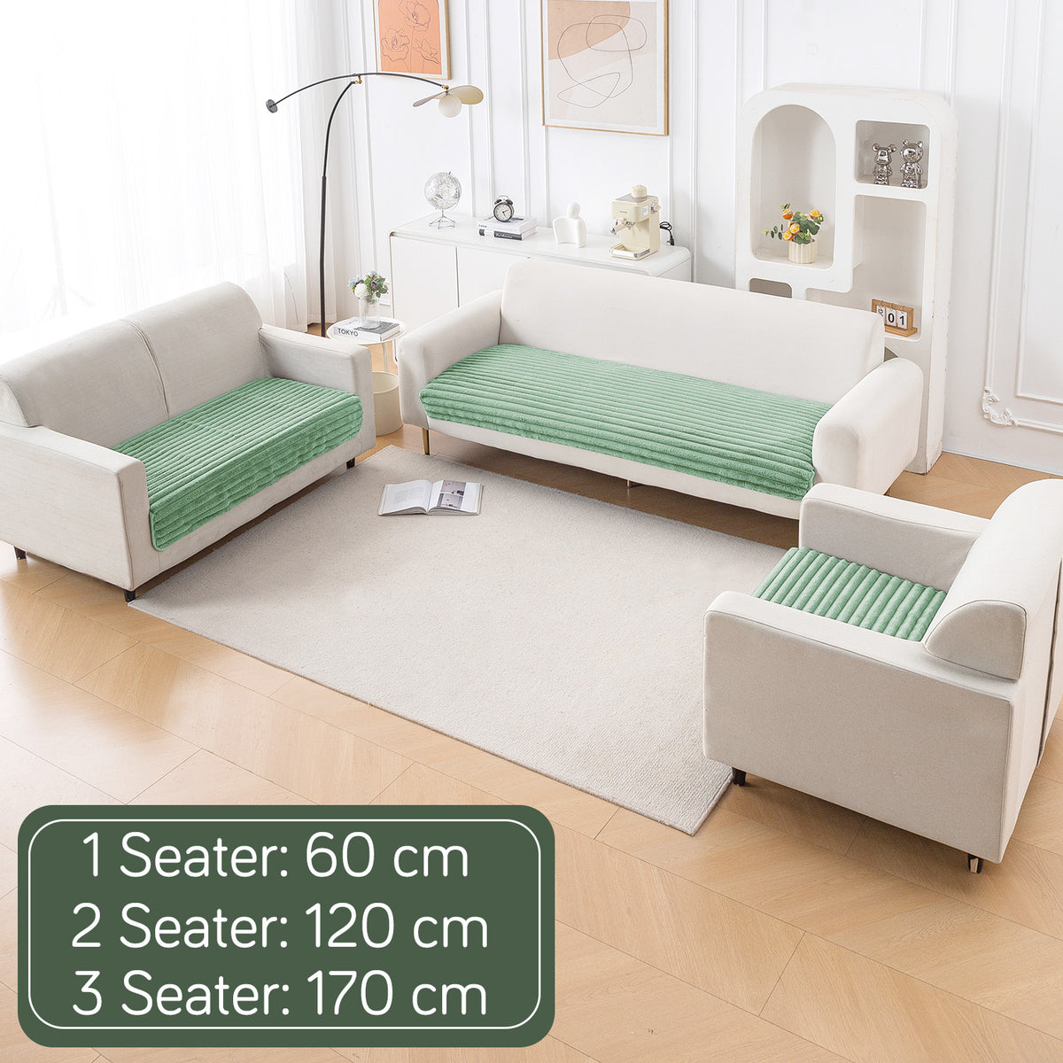 Faux Rabbit Fur Sofa Cover Combination Set, 'Snuggle Fur Series' Sage Green