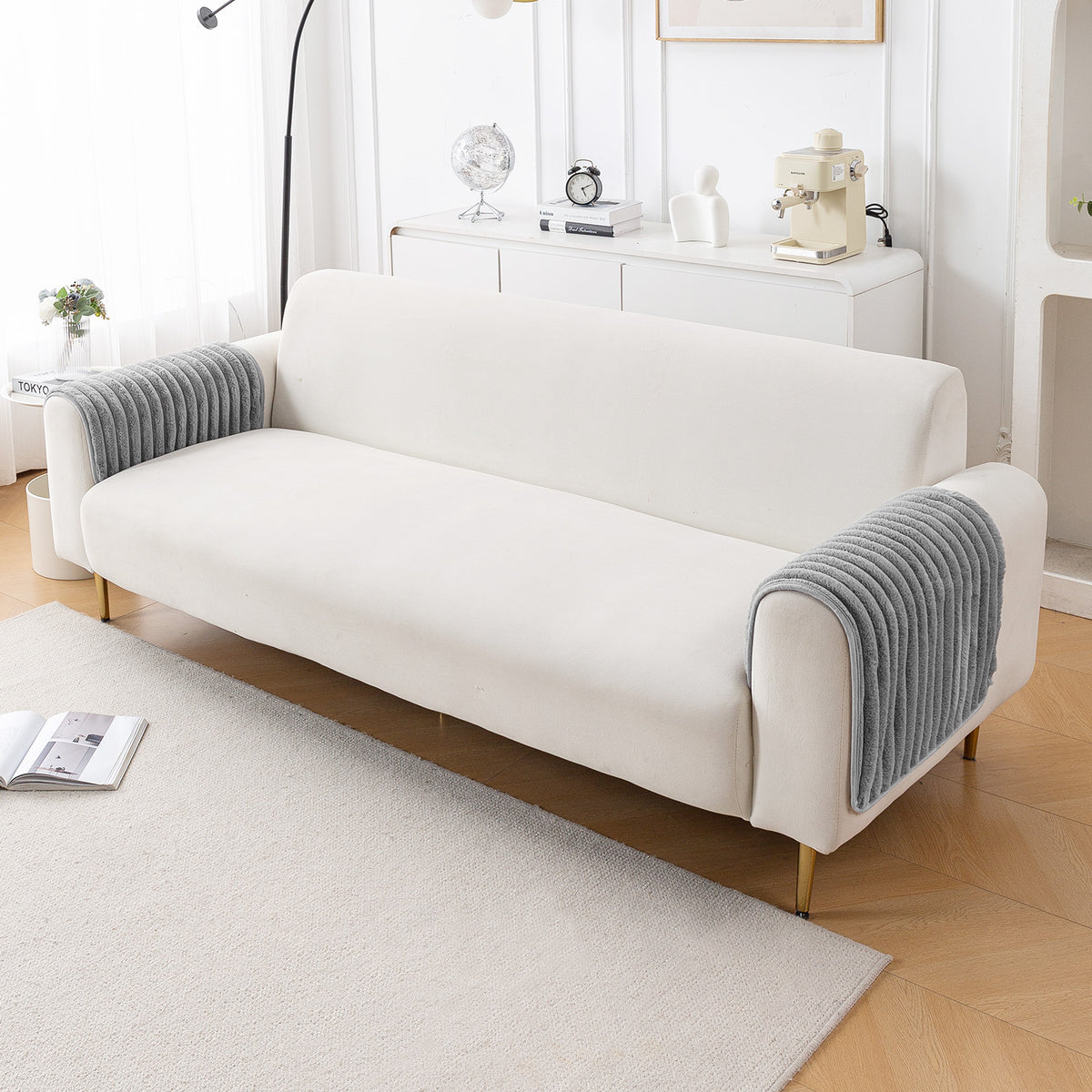 Faux Rabbit Fur Plush Anti-Slip Sofa Mat |Snuggle Fur Grey