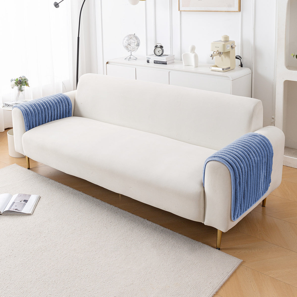 Faux Rabbit Fur Plush Anti-Slip Sofa Mat |Snuggle Fur Denim Blue