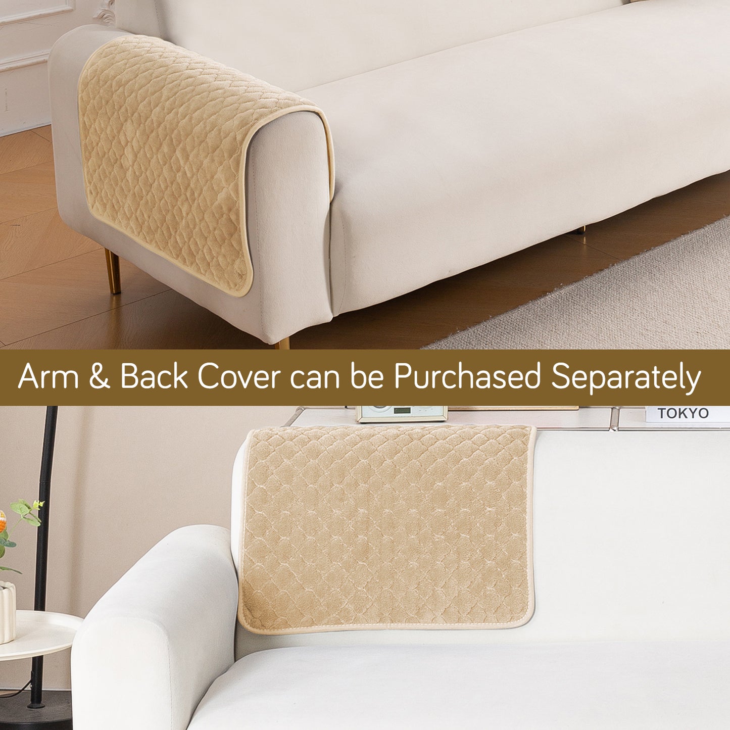 Diamond Plush Pebble Quilted Sofa Cover Mat, Beige