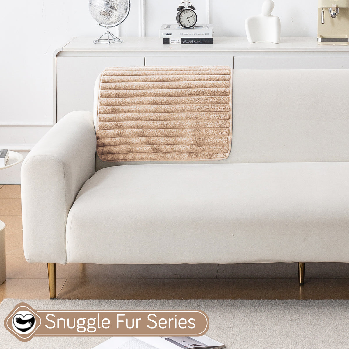 Faux Rabbit Fur Plush Anti-Slip Sofa Mat |Snuggle Fur Sand Brown