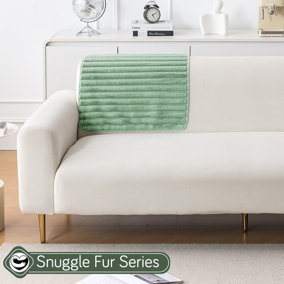 Faux Rabbit Fur Plush Anti-Slip Sofa Mat |Snuggle Fur Sage Green
