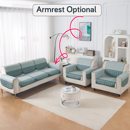 'Comfort Grid Series' Premium Quilted 5 (3+1+1) Seater Sofa Cover Set with Foam Filling | Gentle Blue