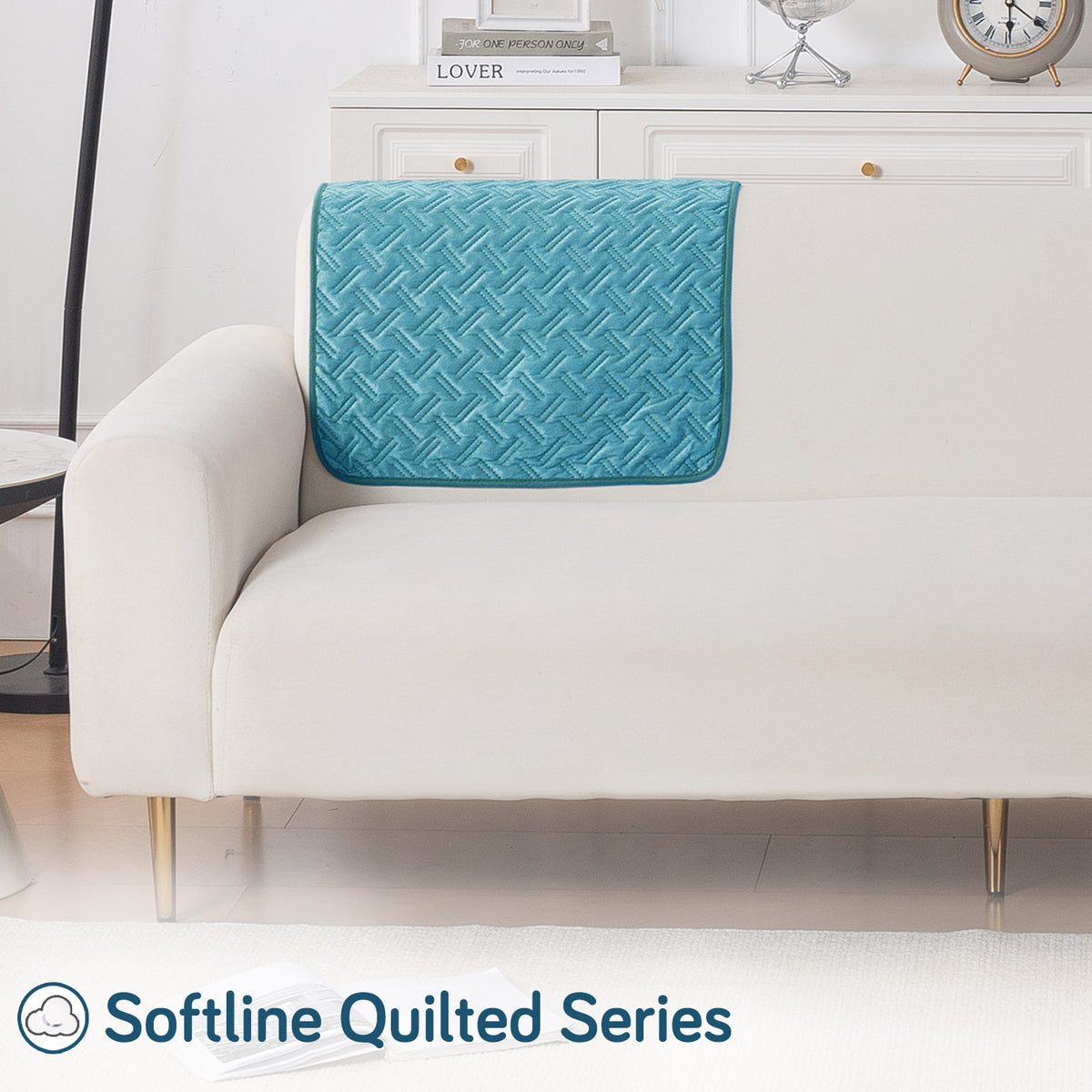 Softline Quilted Sofa Cover Mat, Teal Blue