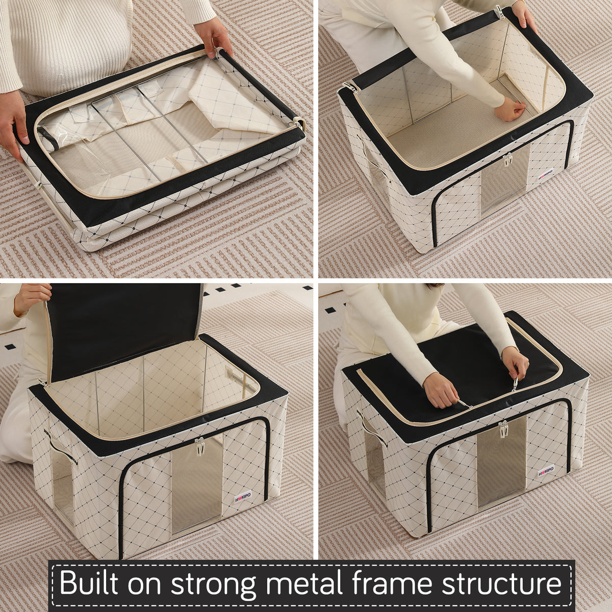 Folding Cloth Storage Box and Organizer for Wardrobe - Ivory Noir