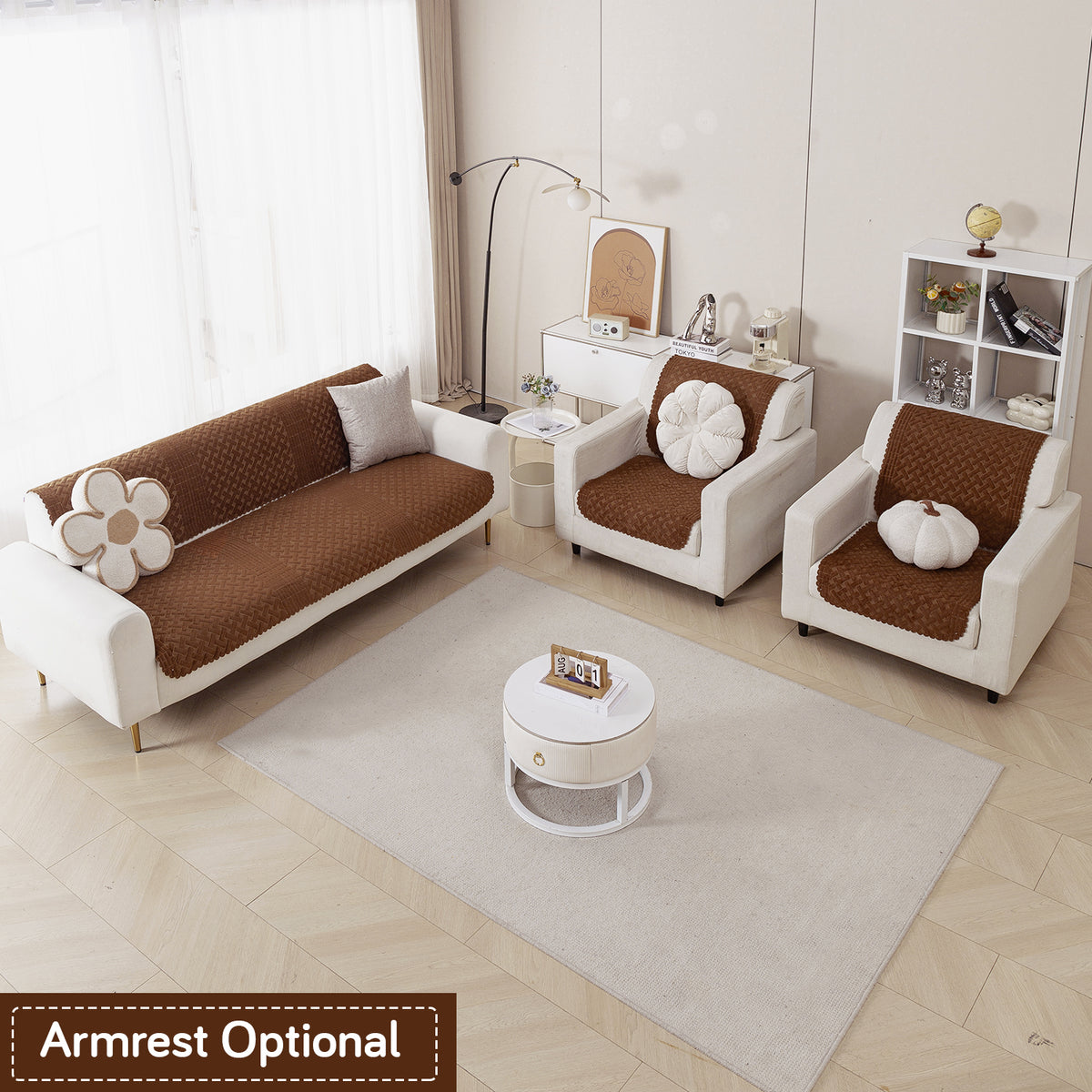 Modern Matrix 5-Seater Reversible Sofa Cover (3+1+1), Walnut Brown