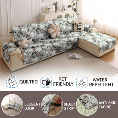 Elira Series Quilted One-Piece L Shape Sofa Cover Mat with Left and Right Chaise, Feather Brown Floral
