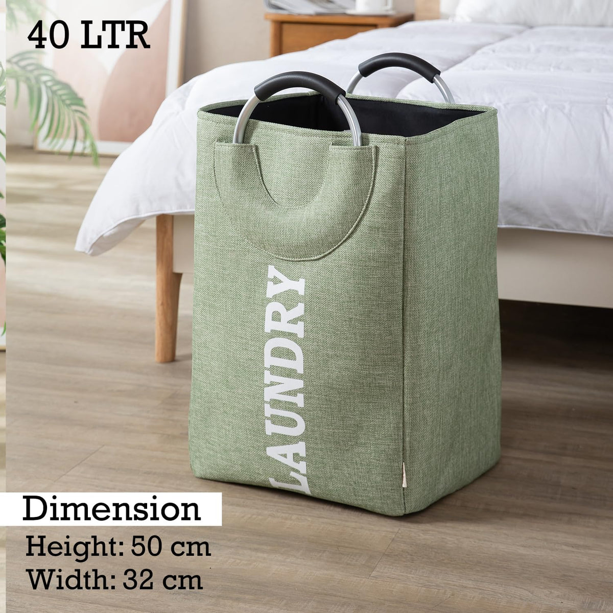 Foldable Laundry Bag with Handles, 40L - Green