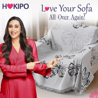 Premium 320 GSM Chenille Sofa Cover Throw All Season 'Serene Abode Series', Monochrome Butterfly