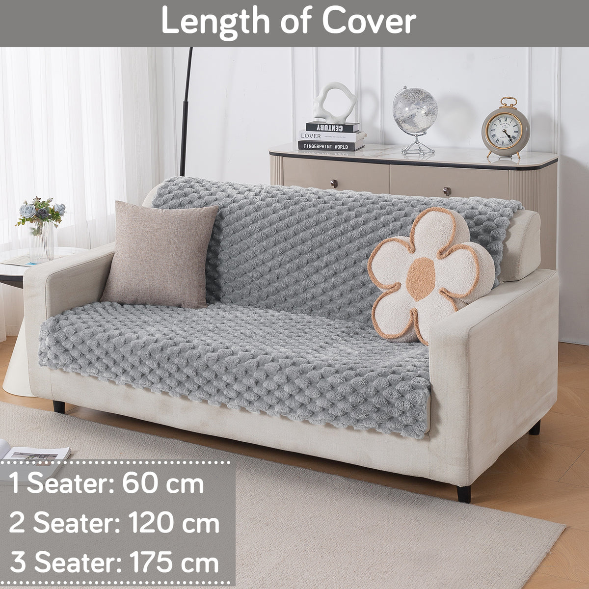'BunnySoft Series' Plush Sofa Cover Throw for Sofa Seat & Back, Moon Grey