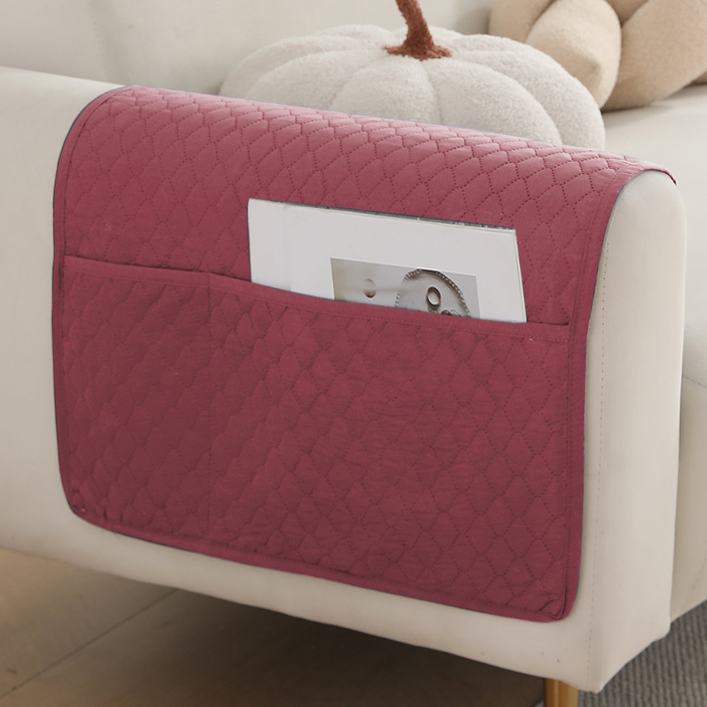 HOKIPO 2 Pcs Quilted Sofa Armrest Cover, Mauve Pink
