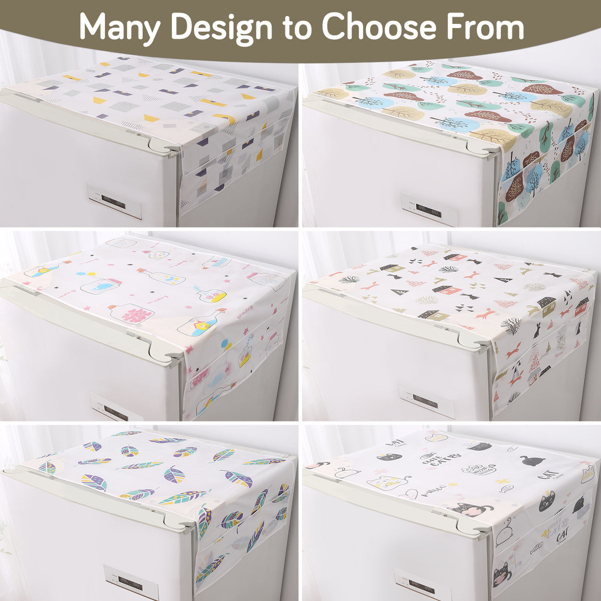 Small / Large Fridge Cover Top | For Smaller Single Door, Double Door and Bigger Double Door Refrigerator - Waterproof, Printed with 6 Side Pockets, Woodland Village