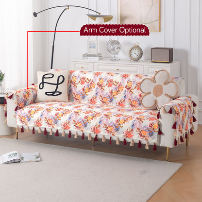 'Whispers of Nature' Series Holland Velvet Sofa Cover with Tassel, Vintage Rose Bloom