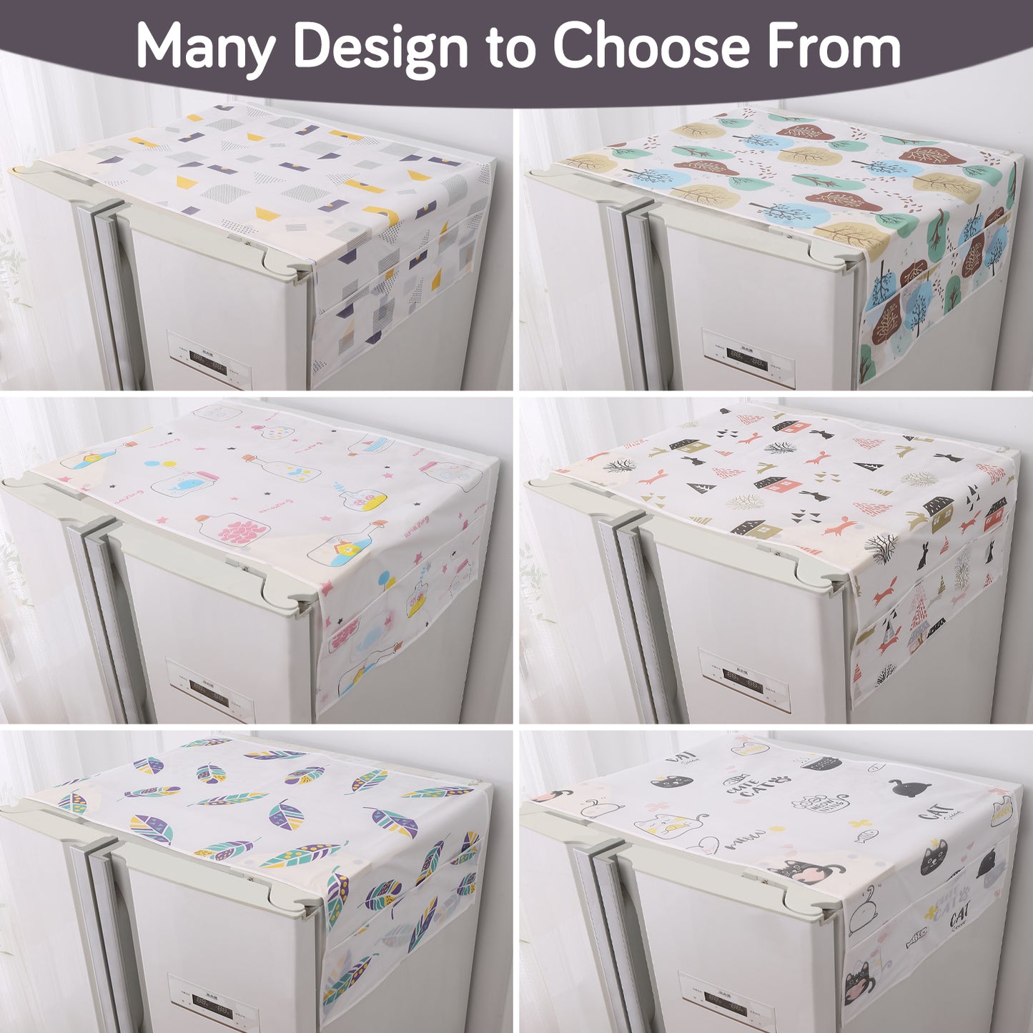 Small / Large Fridge Cover Top | For Smaller Single Door, Double Door and Bigger Double Door Refrigerator - Waterproof, Printed with 6 Side Pockets, Geometric Abstract