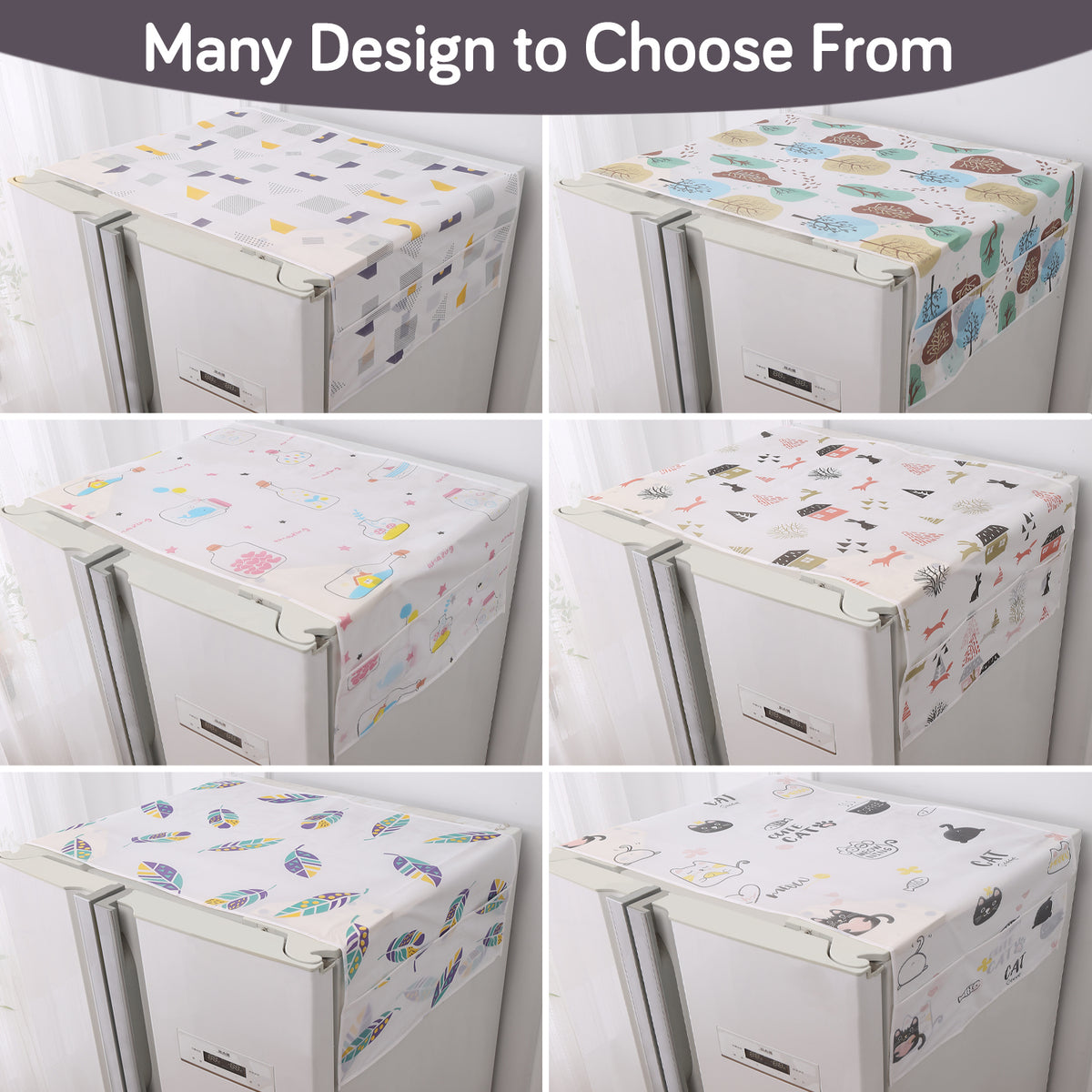 Small / Large Fridge Cover Top | For Smaller Single Door, Double Door and Bigger Double Door Refrigerator - Waterproof, Printed with 6 Side Pockets, Geometric Abstract