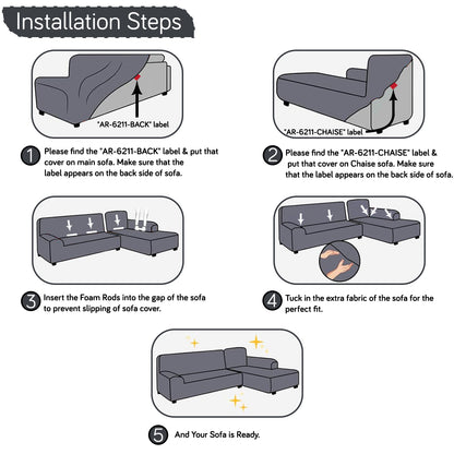 Aria Nova Bubble 2-Piece Stretchable L Shape Sofa Cover with Right Chaise, Dark Grey