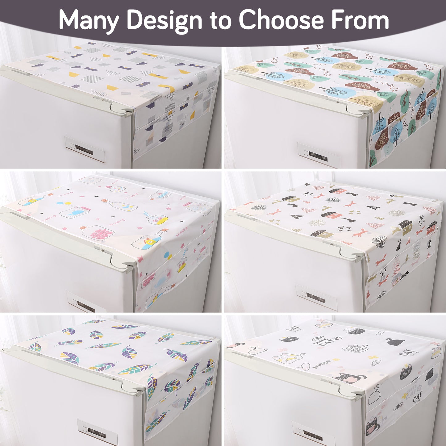 Small / Large Fridge Cover Top | For Smaller Single Door, Double Door and Bigger Double Door Refrigerator - Waterproof, Printed with 6 Side Pockets, Geometric Abstract