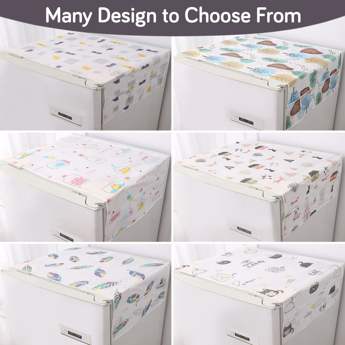 Small / Large Fridge Cover Top | For Smaller Single Door, Double Door and Bigger Double Door Refrigerator - Waterproof, Printed with 6 Side Pockets, Geometric Abstract