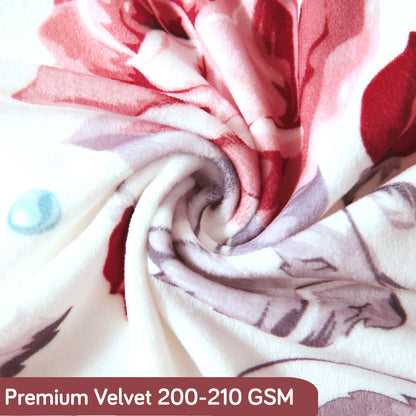 Premium Printed Velvet Sofa Cover 1/2/3 Seaters Fully Covered, Red Cottage Rose