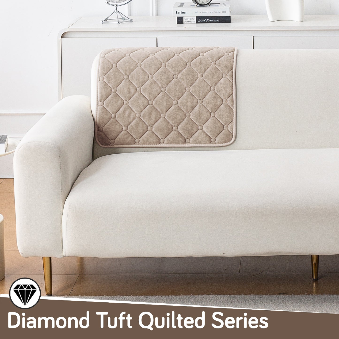 Diamond Tuft Plush Sofa Cover Mat, Warm Taupe