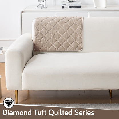 Diamond Tuft Plush Sofa Cover Mat, Warm Taupe