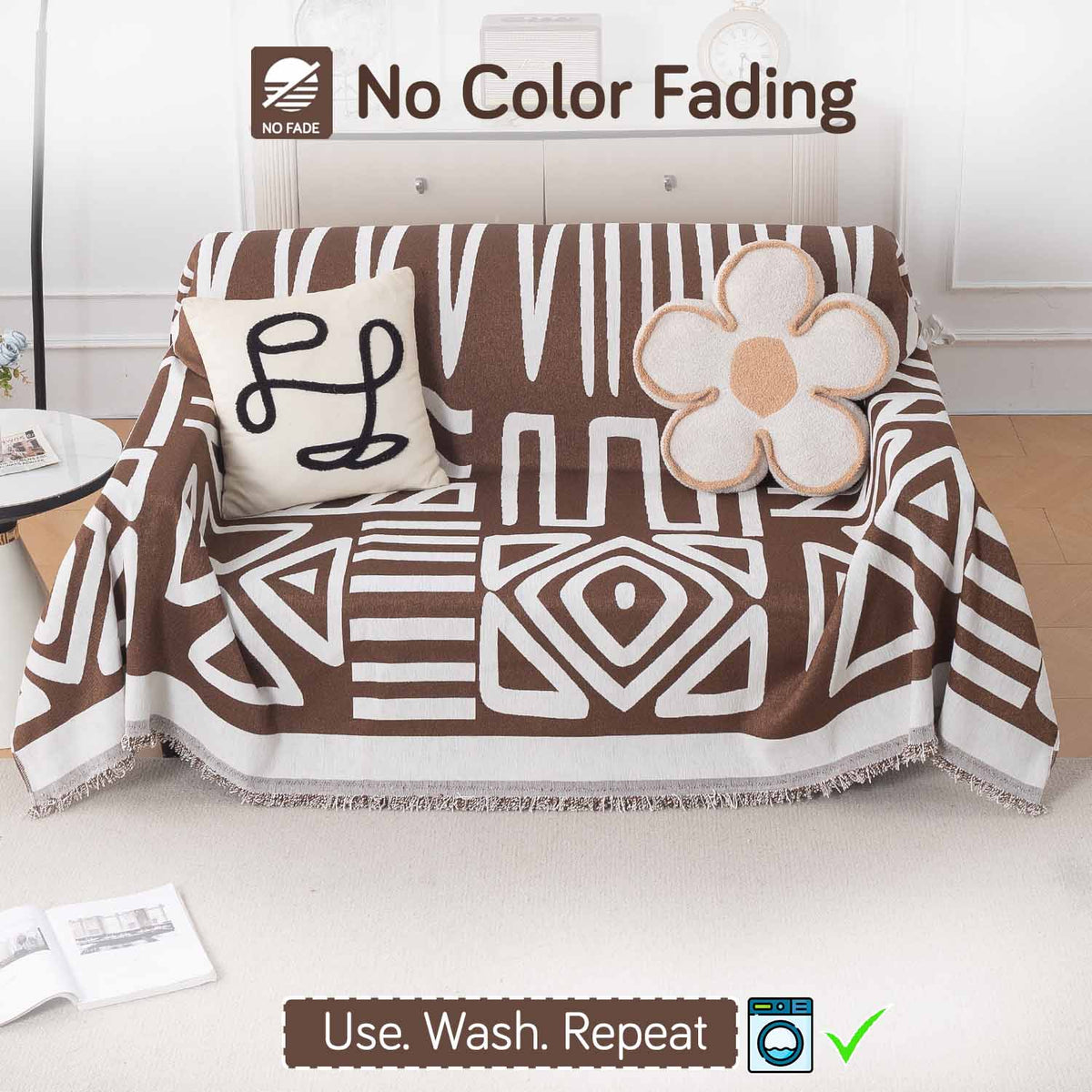 Buy Chocolate Brown Colour Urban Tribe Chenille 2 Seater Sofa Throw | HOKIPO