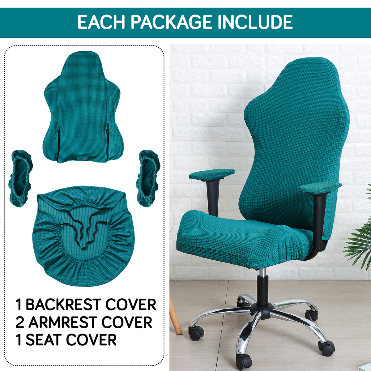 Gaming Chair Cover Stretchable Elastic Jacquard Computer Rotating Chair Seat Covers Slipcover Teal