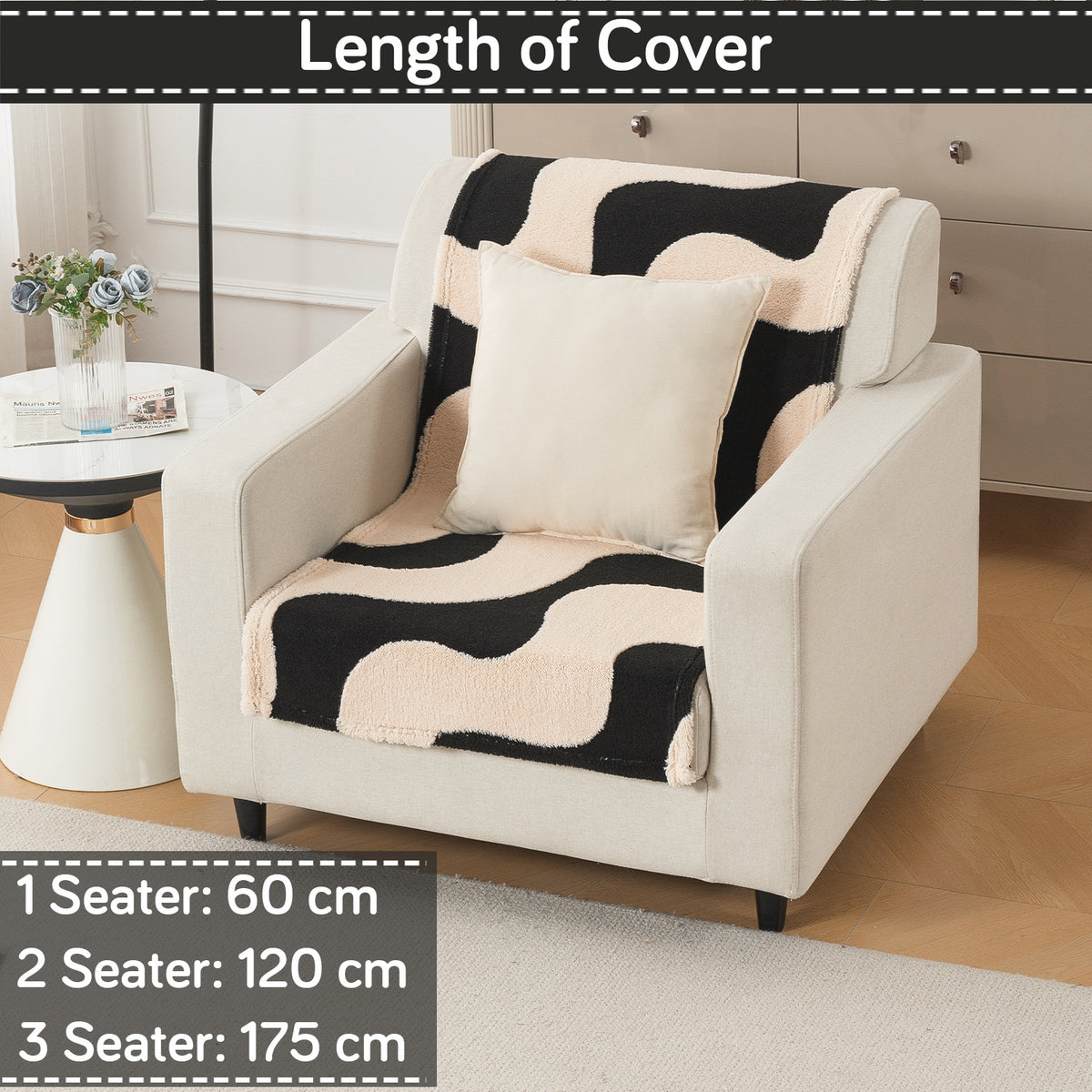 'Noirea Series' Plush Sofa Cover for Seat & Back, Wavy Stripe