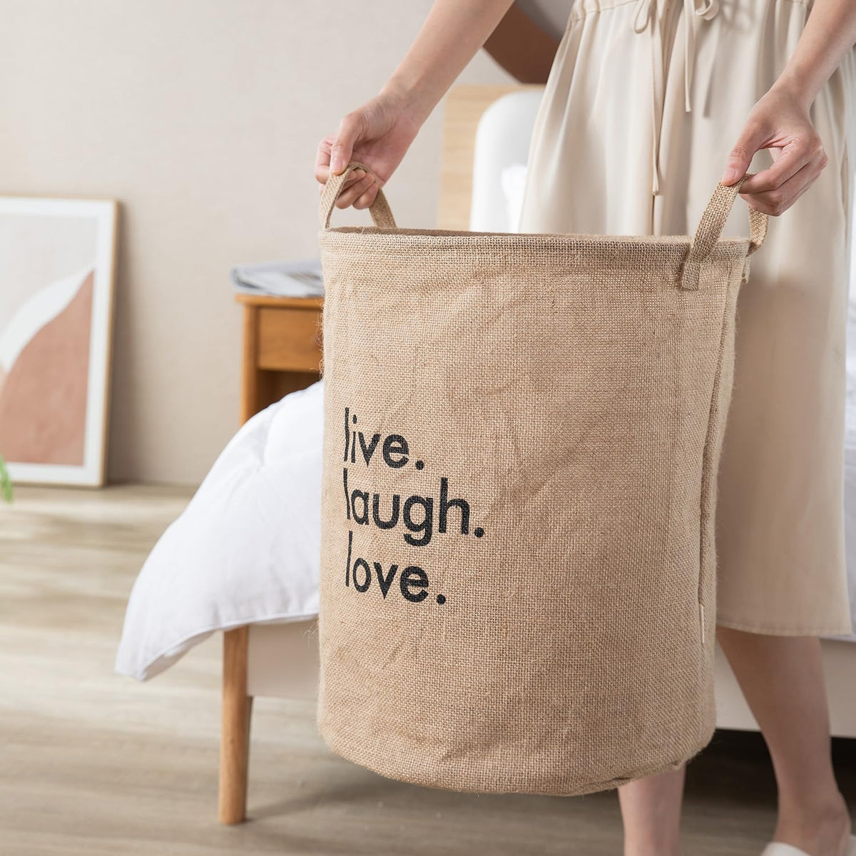 Folding Laundry Storage Basket - Large 51 Ltr, Beige